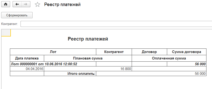 Реестр платежей